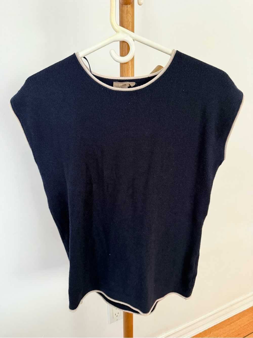 Classic Navy Cap-Sleeve Knit Top